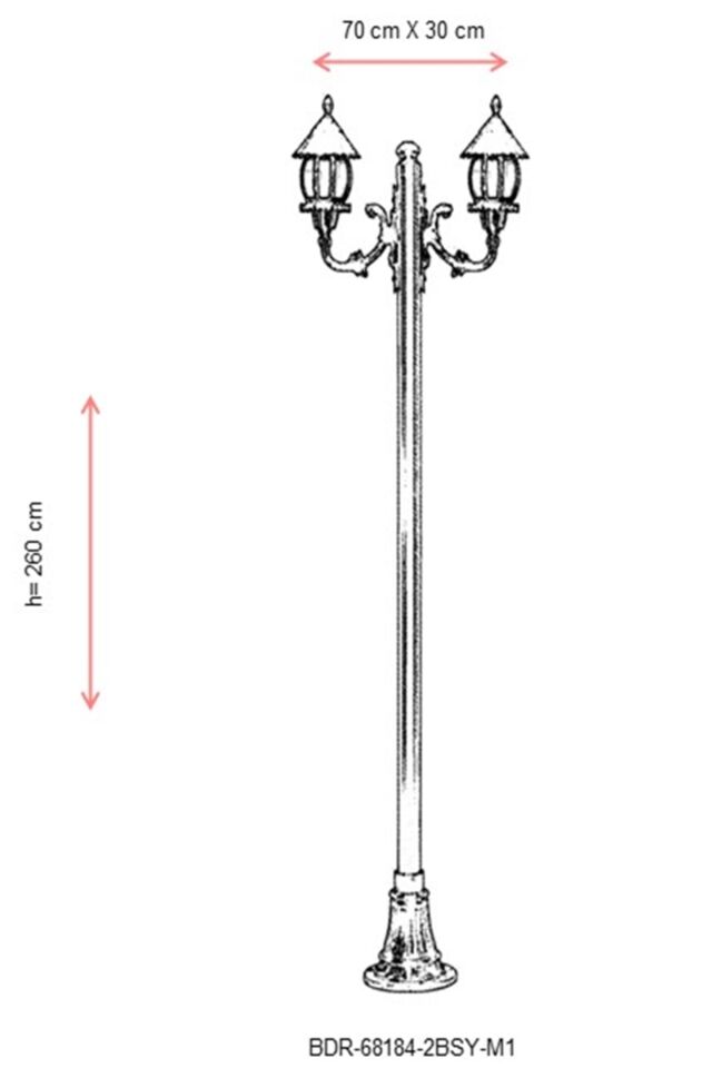 Bahçe Direkleri E27 24W 70x30cm Çelik Boru Siyah Dorbien-BDR-68184-2BSY-M1