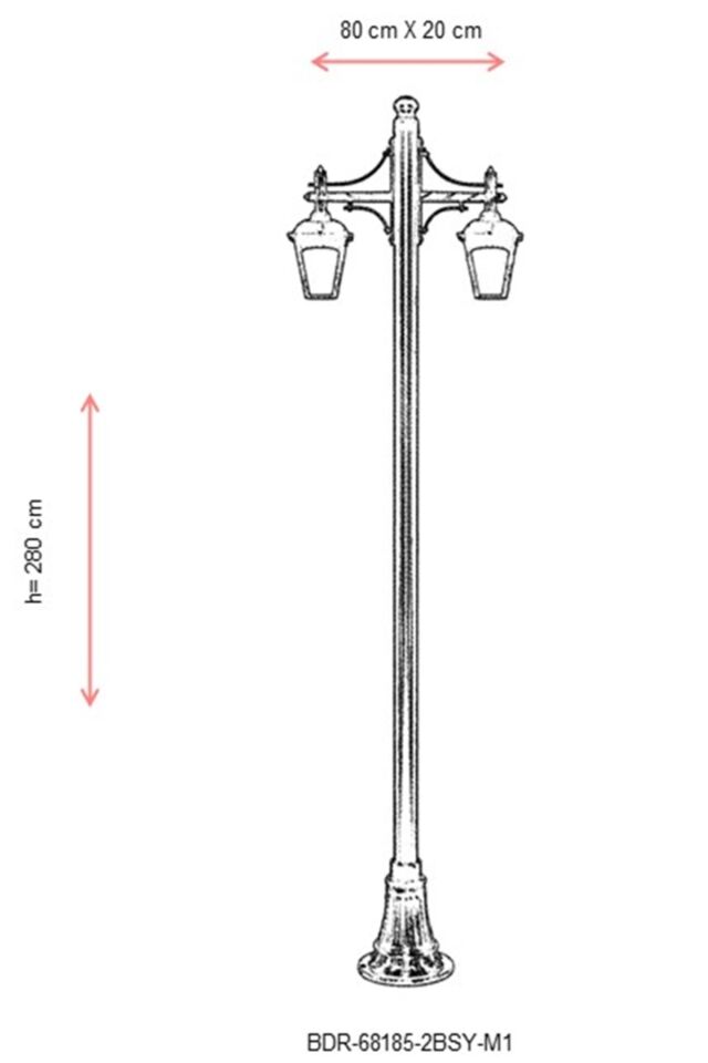 Bahçe Direkleri E27 24W 80x20cm Çelik Boru Siyah Dorbien-BDR-68185-2BSY-M1