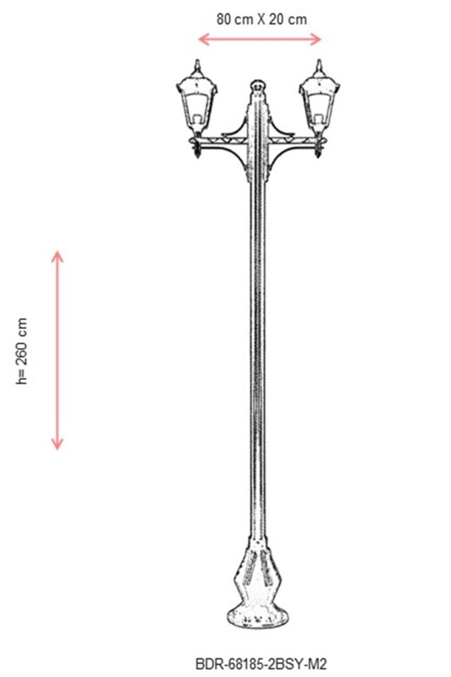 Bahçe Direkleri E27 24W 80x20cm Çelik Boru Siyah Dorbien-BDR-68185-2BSY-M2
