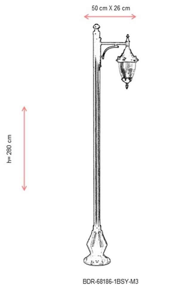 Bahçe Direkleri E27 12W 50x26cm Çelik Boru Siyah Dorbien-BDR-68186-1BSY-M3
