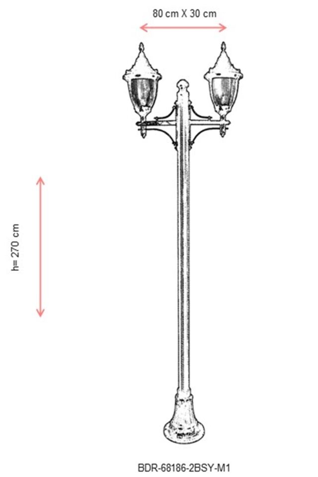 Bahçe Direkleri E27 24W 80x30cm Çelik Boru Siyah Dorbien-BDR-68186-2BSY-M1