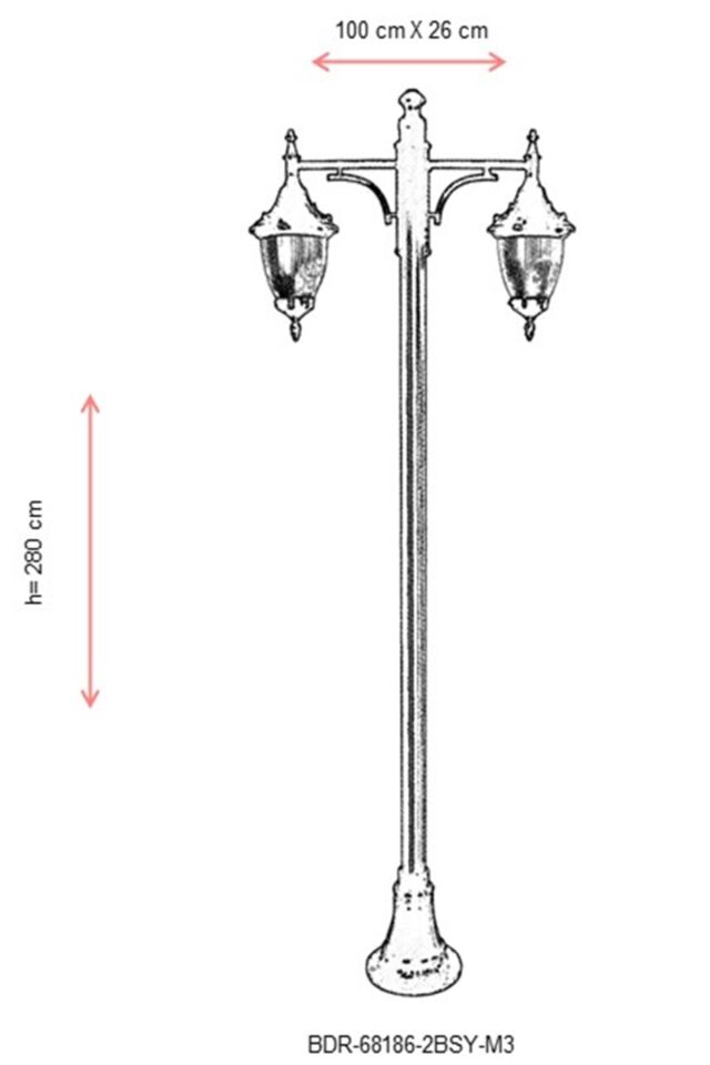 Bahçe Direkleri E27 24W 100x26cm Çelik Boru Siyah Dorbien-BDR-68186-2BSY-M3