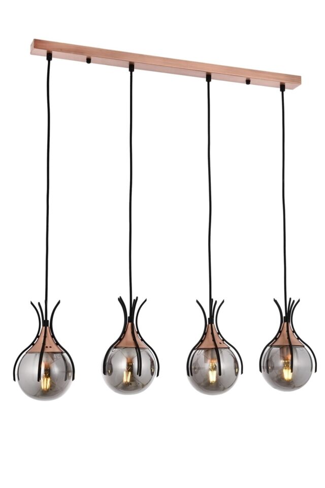 Kasım Modern Avize E27 48W 70x13cm Metal Siyah Avonni-AV-1766-4Y-BSY
