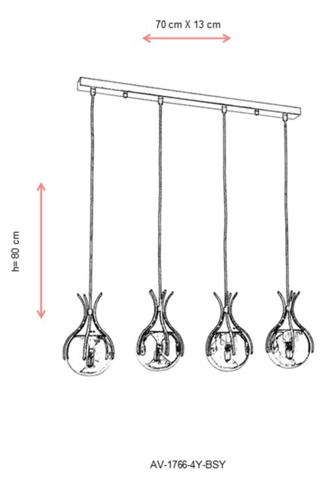 Kasım Modern Avize E27 48W 70x13cm Metal Siyah Avonni-AV-1766-4Y-BSY