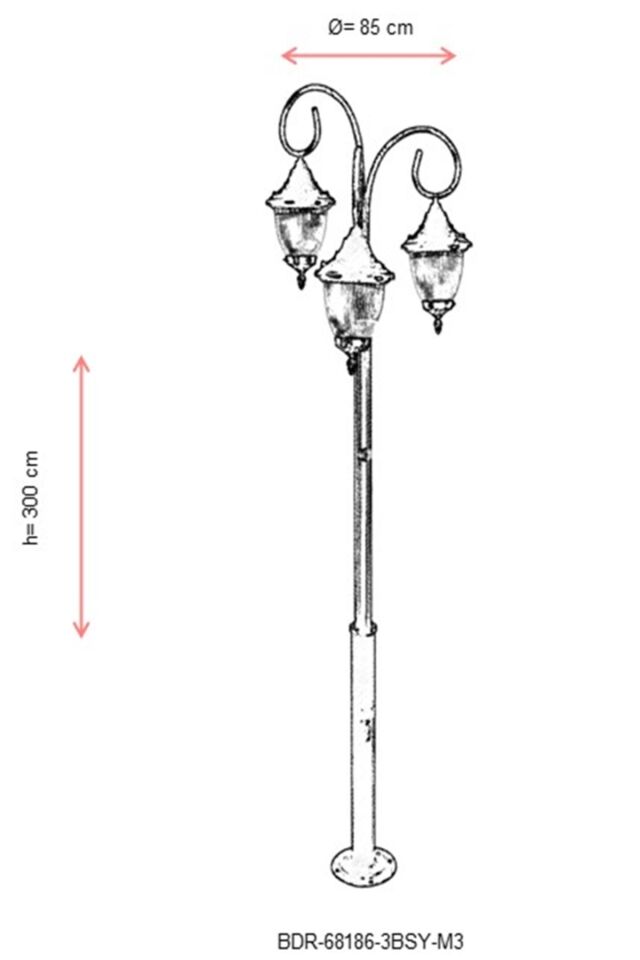 Bahçe Direkleri E27 36W 85cm Çelik Boru Siyah Dorbien-BDR-68186-3BSY-M3