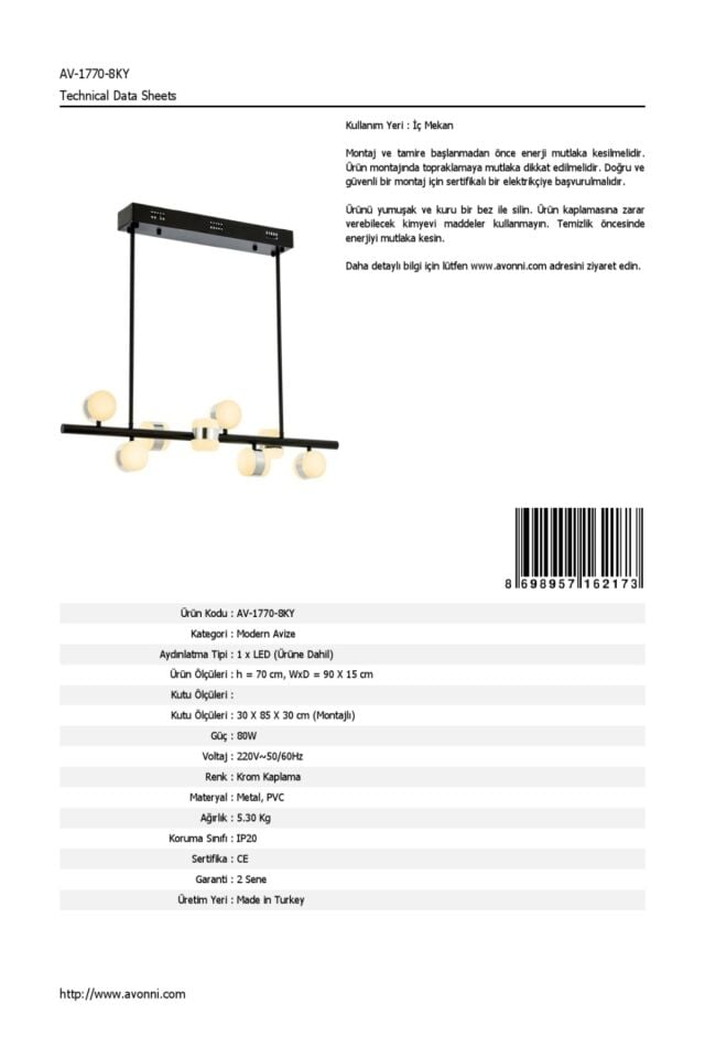 Roll Modern Avize LED 80W 90x15cm Metal Krom Avonni-AV-1770-8KY