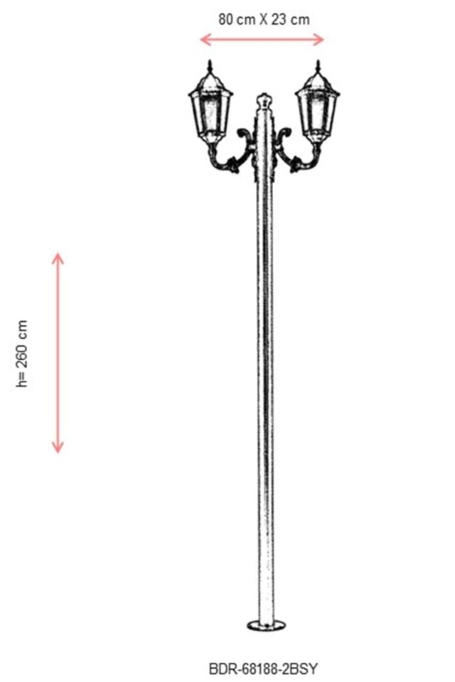 Bahçe Direkleri E27 24W 80x23cm Çelik Boru Siyah Dorbien-BDR-68188-2BSY
