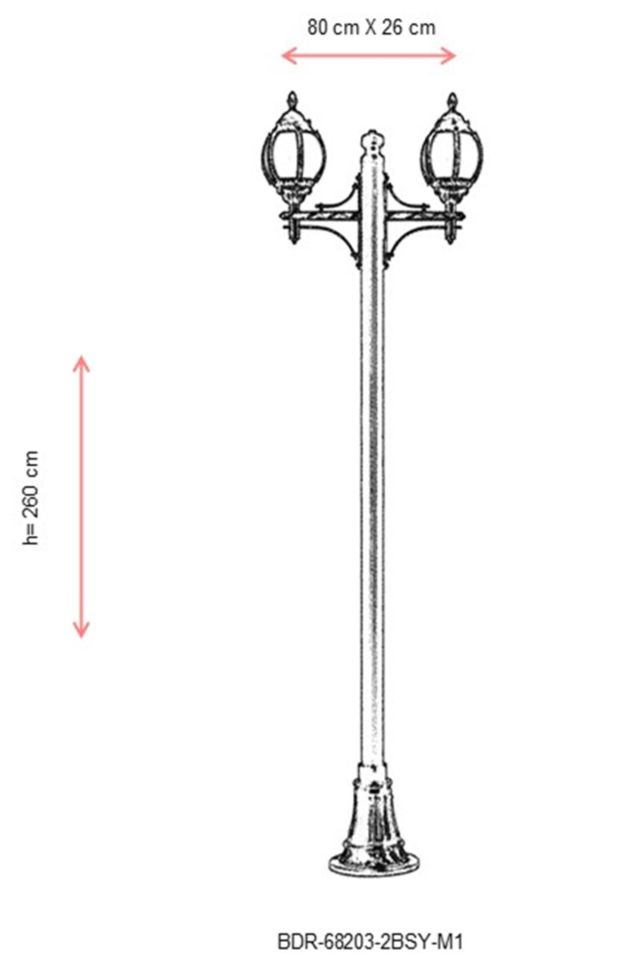 Bahçe Direkleri E27 24W 80x26cm Çelik Boru Siyah Dorbien-BDR-68203-2BSY-M1