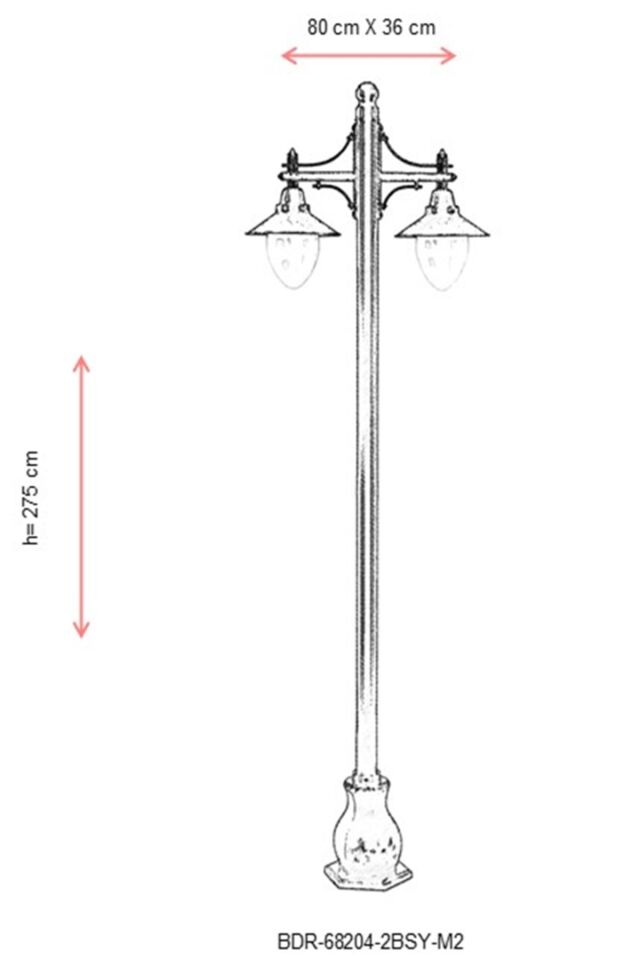 Bahçe Direkleri E27 24W 80x36cm Çelik Boru Siyah Dorbien-BDR-68204-2BSY-M2