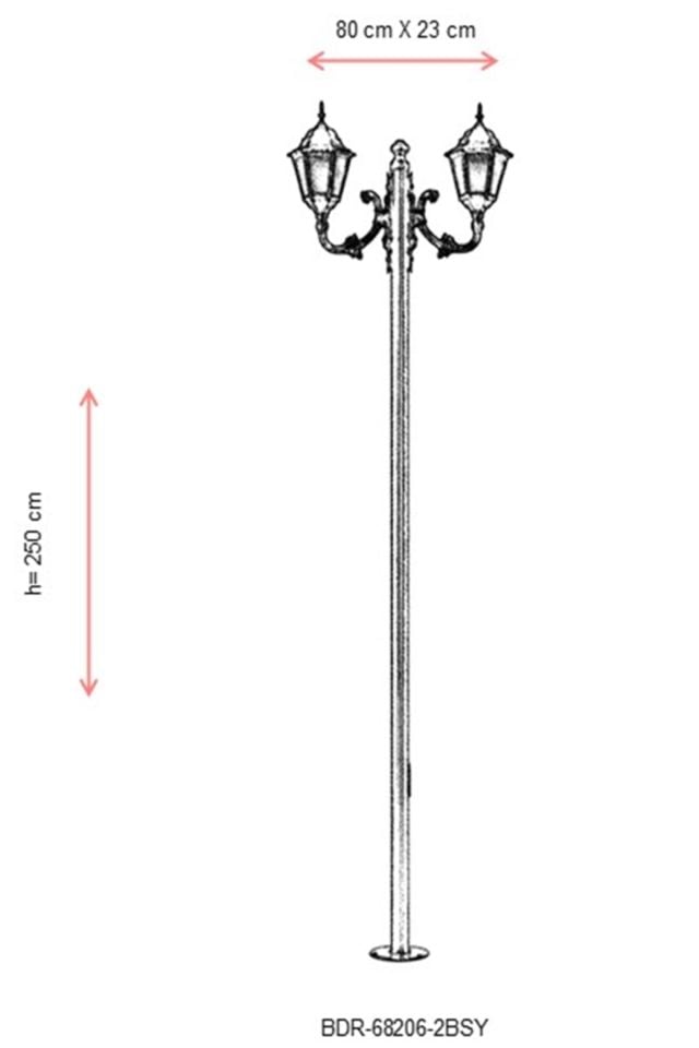 Bahçe Direkleri E27 24W 80x23cm Çelik Boru Siyah Dorbien-BDR-68206-2BSY