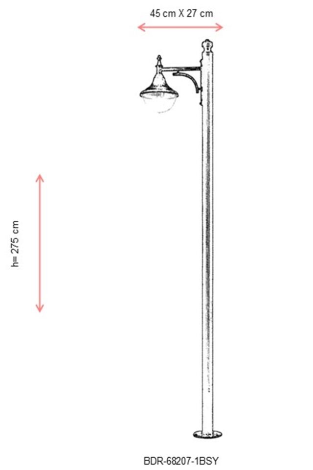 Bahçe Direkleri E27 12W 45x27cm Çelik Boru Siyah Dorbien-BDR-68207-1BSY