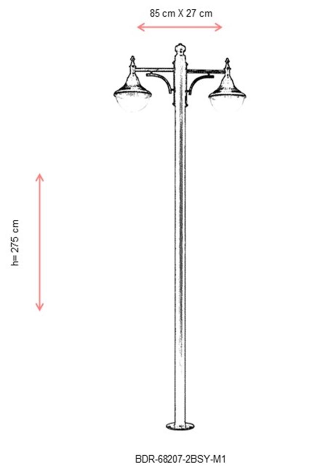 Bahçe Direkleri E27 24W 85x27cm Çelik Boru Siyah Dorbien-BDR-68207-2BSY-M1