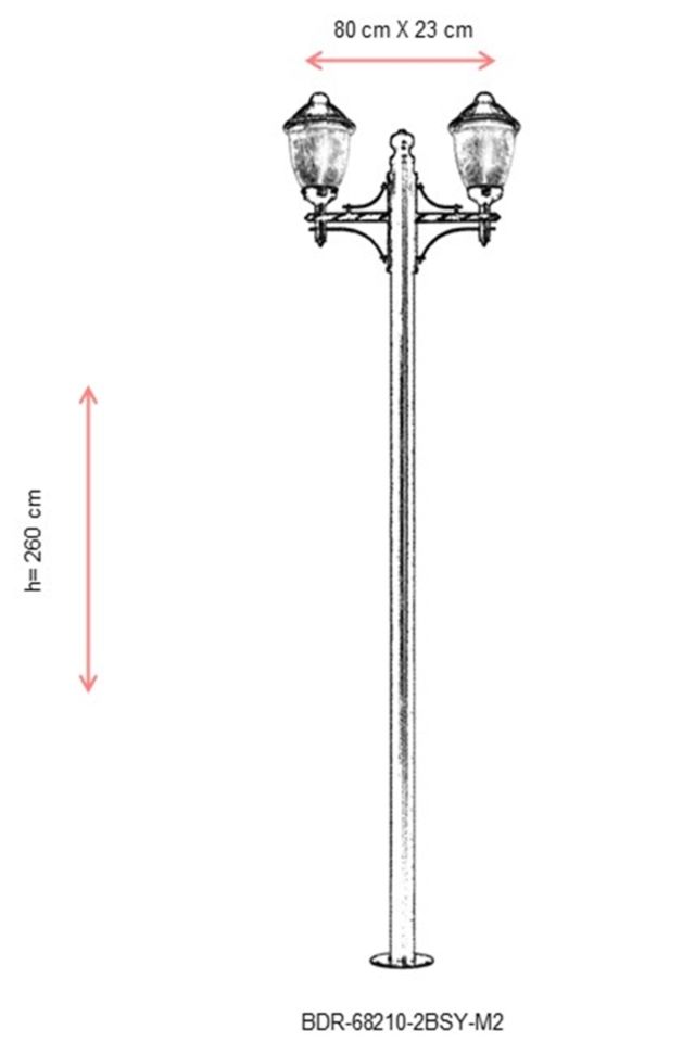 Bahçe Direkleri E27 24W 80x23cm Çelik Boru Siyah Dorbien-BDR-68210-2BSY-M2