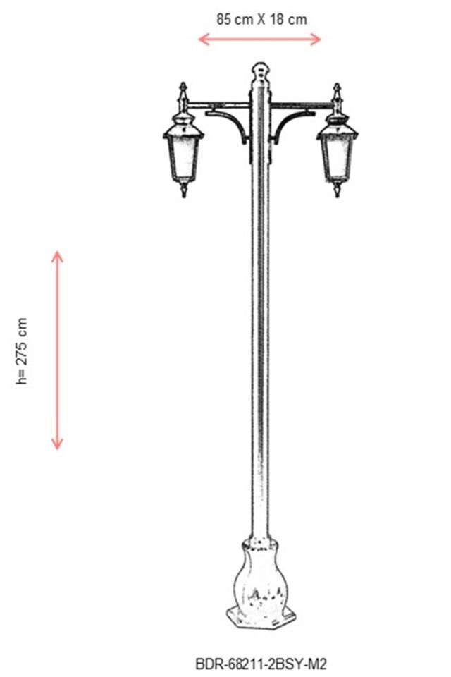 Bahçe Direkleri E27 24W 85x18cm Çelik Boru Siyah Dorbien-BDR-68211-2BSY-M2
