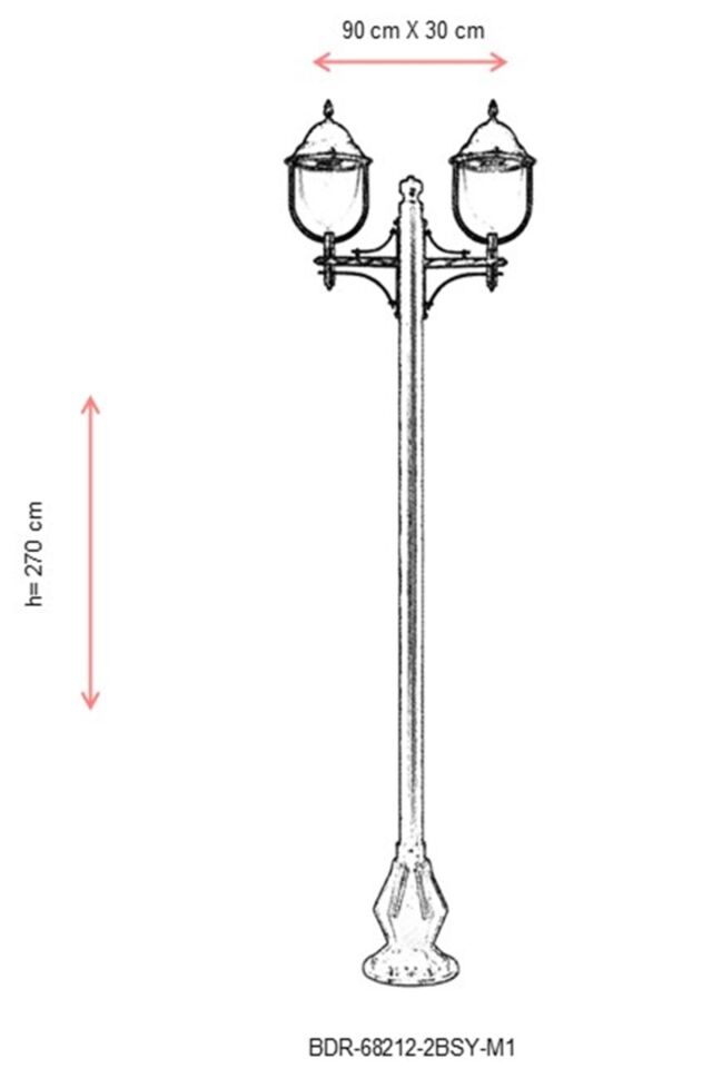 Bahçe Direkleri E27 24W 90x30cm Çelik Boru Siyah Dorbien-BDR-68212-2BSY-M1