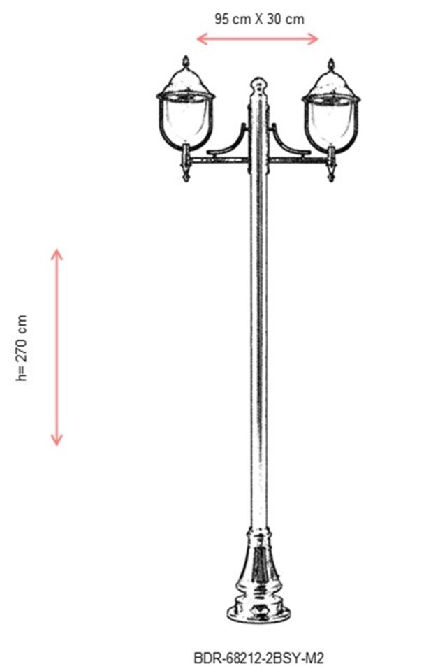 Bahçe Direkleri E27 24W 95x30cm Çelik Boru Siyah Dorbien-BDR-68212-2BSY-M2