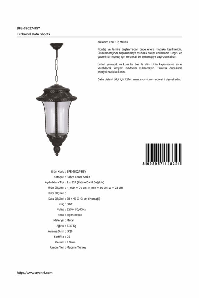 Bahçe Fenerleri E27 12W 28cm Alüminyum Siyah Dorbien-BFE-68027-BSY
