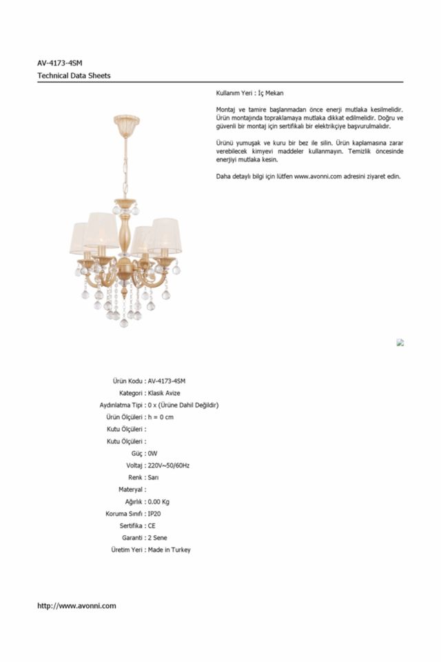 Salto Klasik Avize E14 24W 44cm Metal Sarı Avonni-AV-4173-4SM
