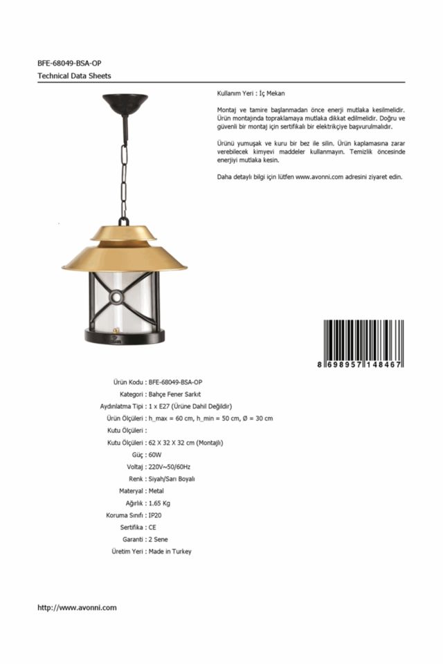 Bahçe Fenerleri E27 12W 30cm Alüminyum Sarı/Siyah Dorbien-BFE-68049-BSA-OP
