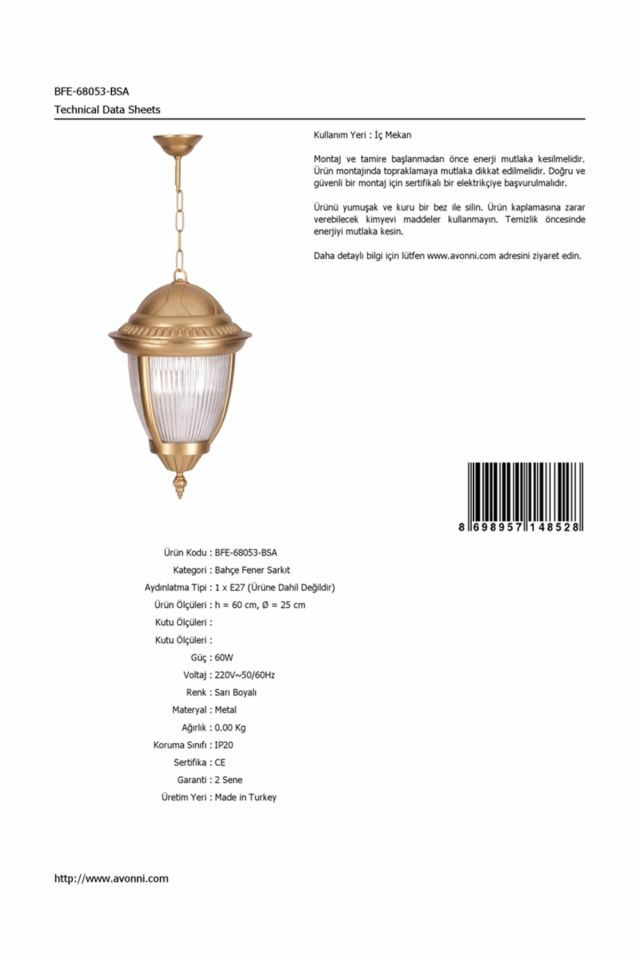 Bahçe Fenerleri E27 12W 25cm Alüminyum Sarı Dorbien-BFE-68053-BSA