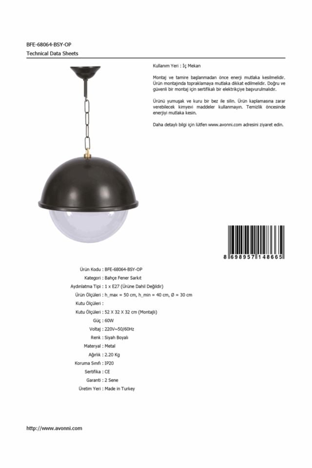 Bahçe Fenerleri E27 12W 30cm Alüminyum Siyah Dorbien-BFE-68064-BSY-OP