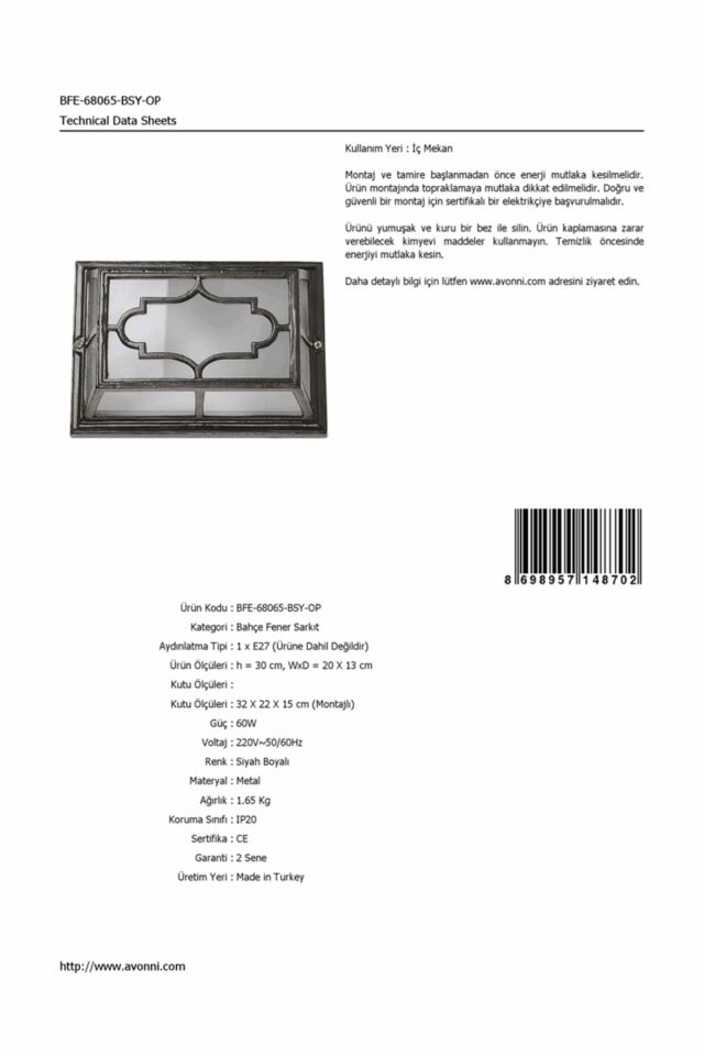 Bahçe Fenerleri E27 12W 20x13cm Alüminyum Siyah Dorbien-BFE-68065-BSY-OP