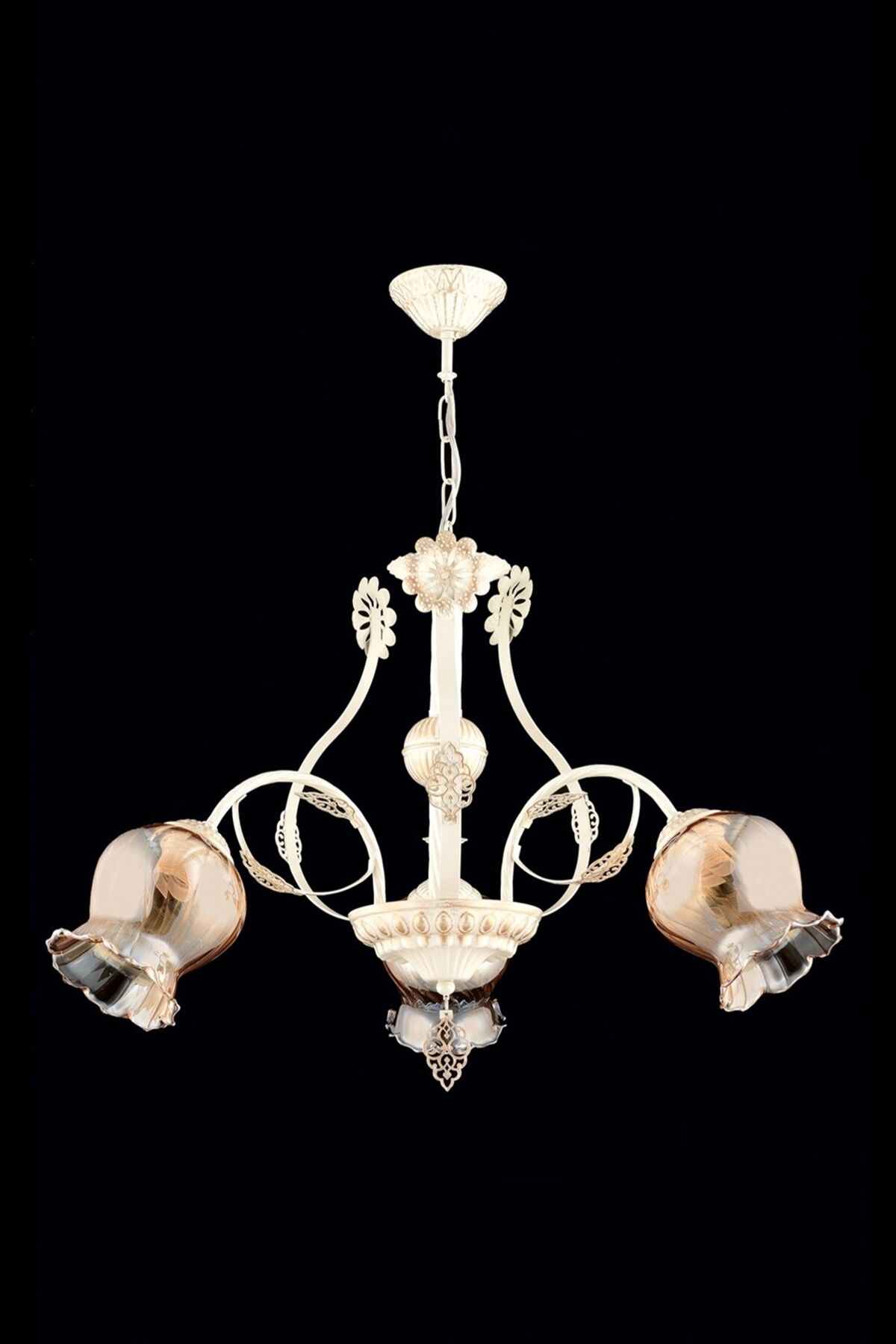 Ceren Klasik Avize E27 36W 68cm Metal Krem Ferforje Dorbien-AV-65114-3BA