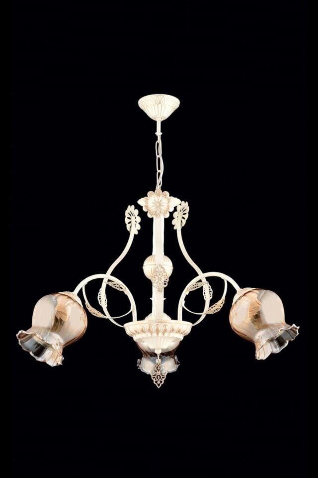 Ceren Klasik Avize E27 36W 68cm Metal Krem Ferforje Dorbien-AV-65114-3BA