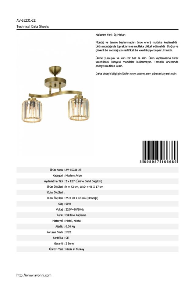 Paste Modern Avize E27 24W 46x17cm Metal Eskitme Dorbien-AV-65231-2E