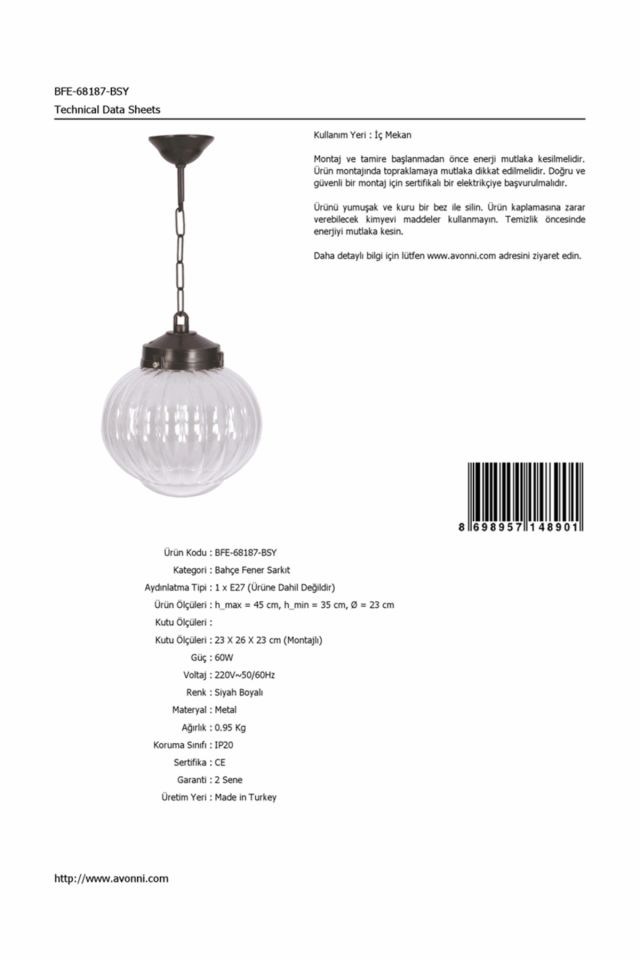 Bahçe Fenerleri E27 12W 23cm ABS Siyah Dorbien-BFE-68187-BSY