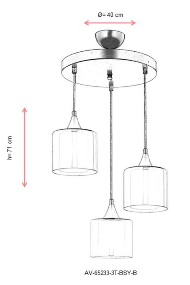 Selvi Modern Avize E27 36W 40cm Metal Siyah Dorbien-AV-65233-3T-BSY-B