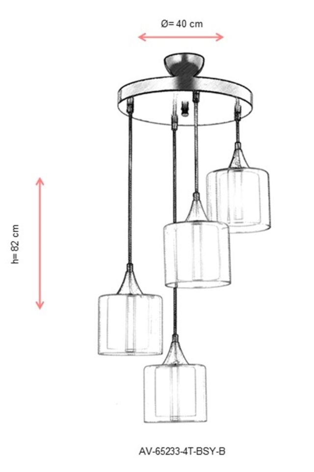 Selvi Modern Avize E27 48W 40cm Metal Siyah Dorbien-AV-65233-4T-BSY-B