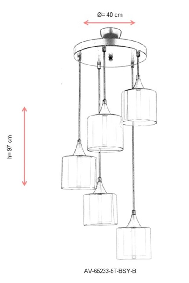 Selvi Modern Avize E27 60W 40cm Metal Siyah Dorbien-AV-65233-5T-BSY-B