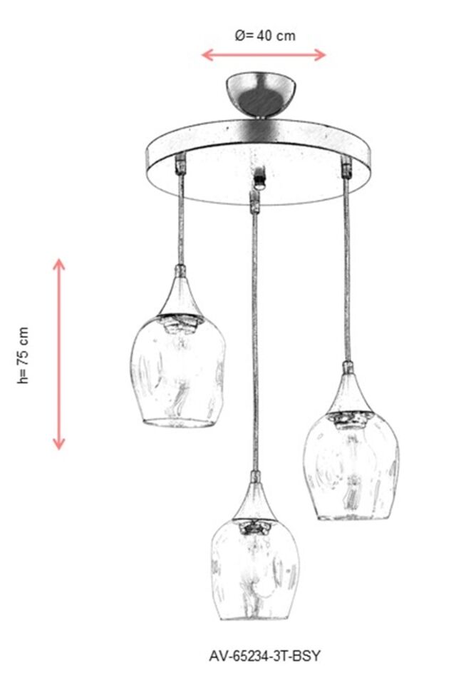 Selvi Modern Avize E27 36W 40cm Metal Siyah Dorbien-AV-65234-3T-BSY