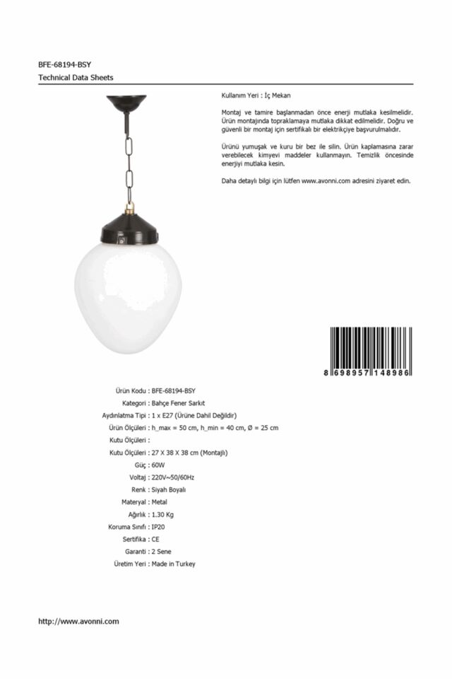 Bahçe Fenerleri E27 12W 25cm ABS Siyah Dorbien-BFE-68194-BSY