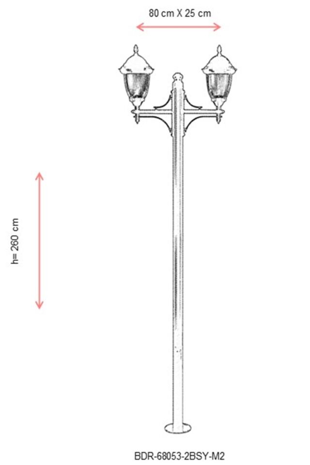 Bahçe Direkleri E27 24W 80x25cm Alüminyum Siyah Dorbien-BDR-68053-2BSY-M2