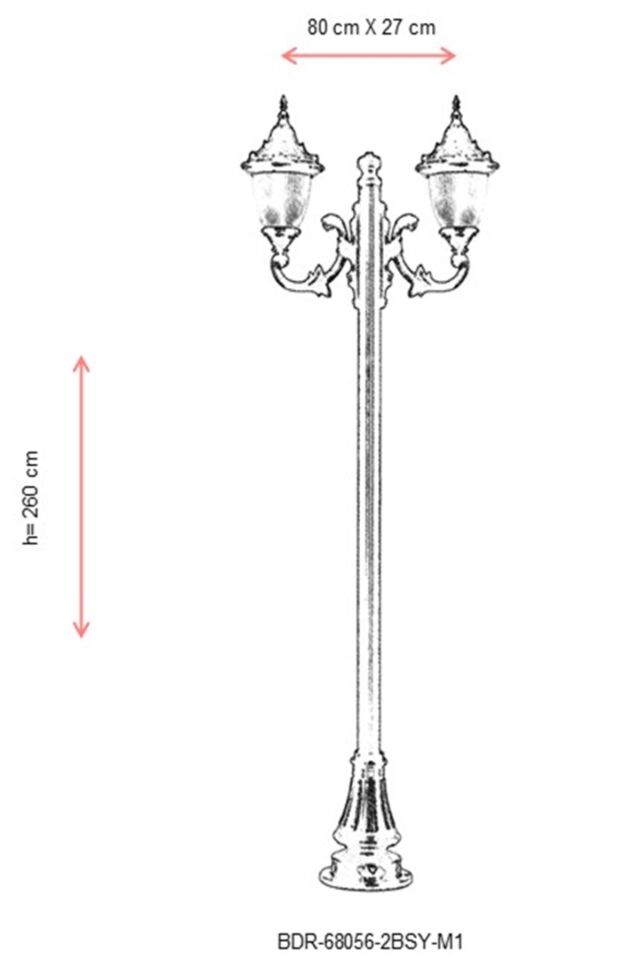 Bahçe Direkleri E27 24W 80x27cm Alüminyum Siyah Dorbien-BDR-68056-2BSY-M1