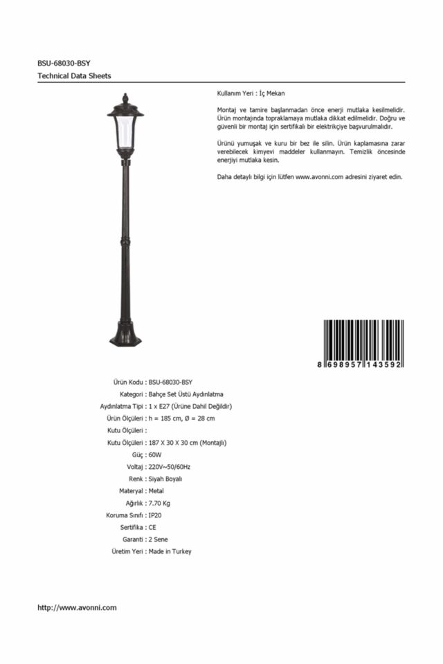 Bahçe Set Üstü Aydınlatma E27 12W 28cm Alüminyum Siyah Dorbien-BSU-68030-BSY