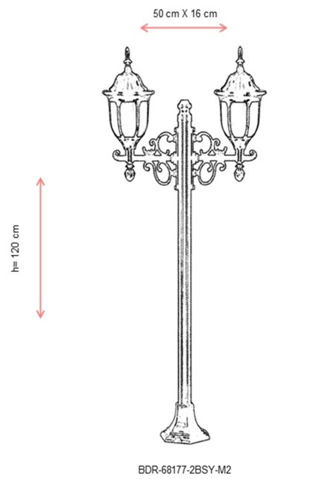 Bahçe Direkleri E27 24W 50x16cm Çelik Boru Siyah Dorbien-BDR-68177-2BSY-M2