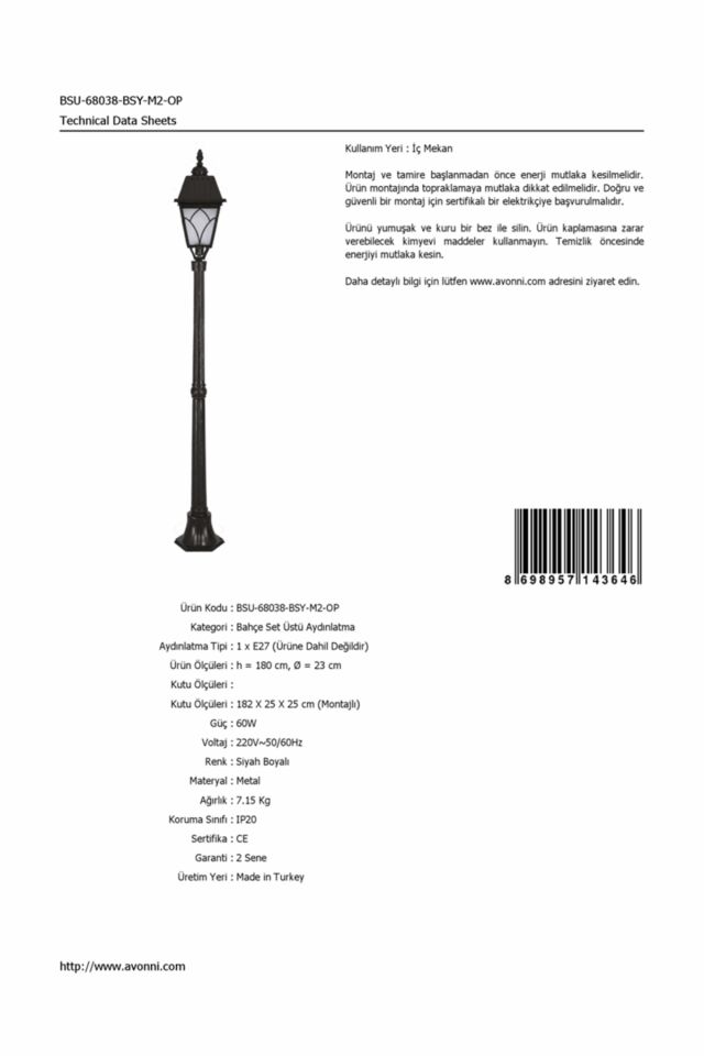 Bahçe Set Üstü Aydınlatma E27 12W 23cm Alüminyum Siyah Dorbien-BSU-68038-BSY-M2-OP