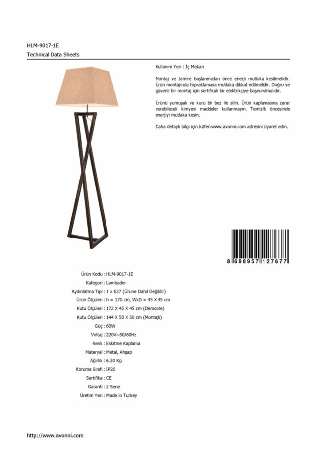 Layla Lambader E27 12W 45x45cm Metal Eskitme Avonni-HLM-9017-1E