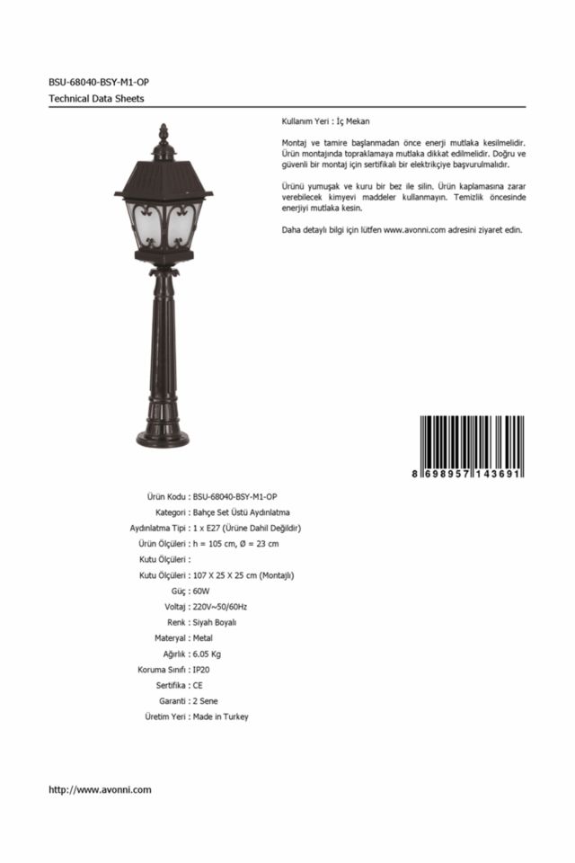 Bahçe Set Üstü Aydınlatma E27 12W 23cm Alüminyum Siyah Dorbien-BSU-68040-BSY-M1-OP