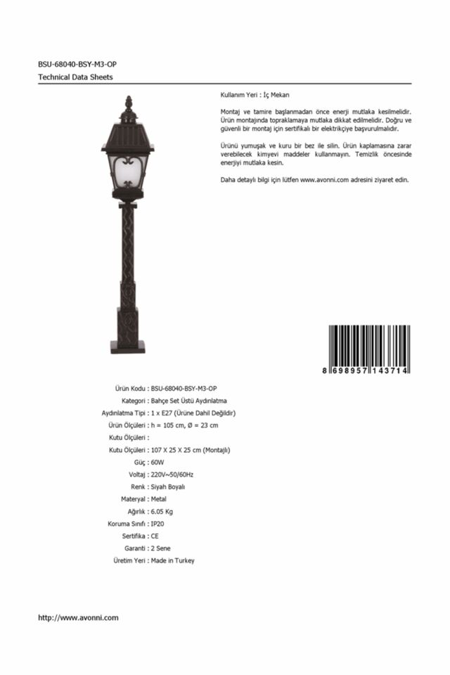 Bahçe Set Üstü Aydınlatma E27 12W 23cm Alüminyum Siyah Dorbien-BSU-68040-BSY-M3-OP