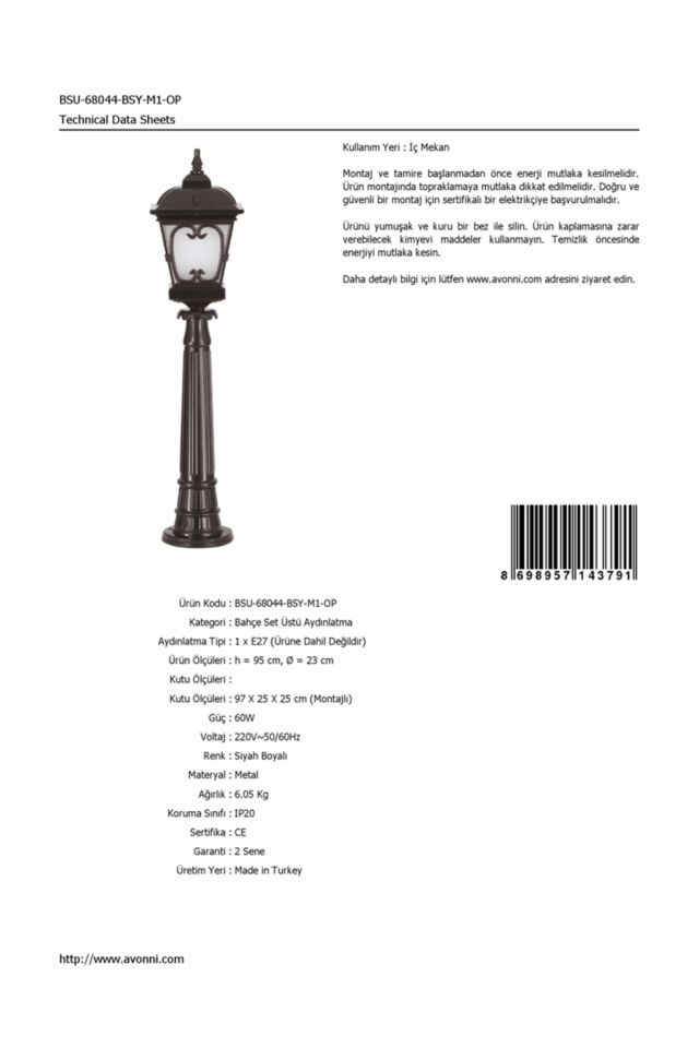 Bahçe Set Üstü Aydınlatma E27 12W 23cm Alüminyum Siyah Dorbien-BSU-68044-BSY-M1-OP
