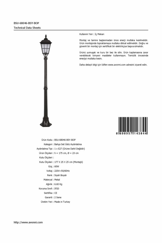 Bahçe Set Üstü Aydınlatma E27 12W 23cm Alüminyum Siyah Dorbien-BSU-68046-BSY-BOP