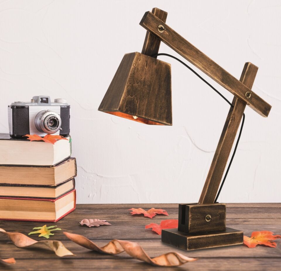 Magda Çalışma Masası Lambası E14 6W 55x14cm Ahşap Eskitme Avonni-ML-9041-1E