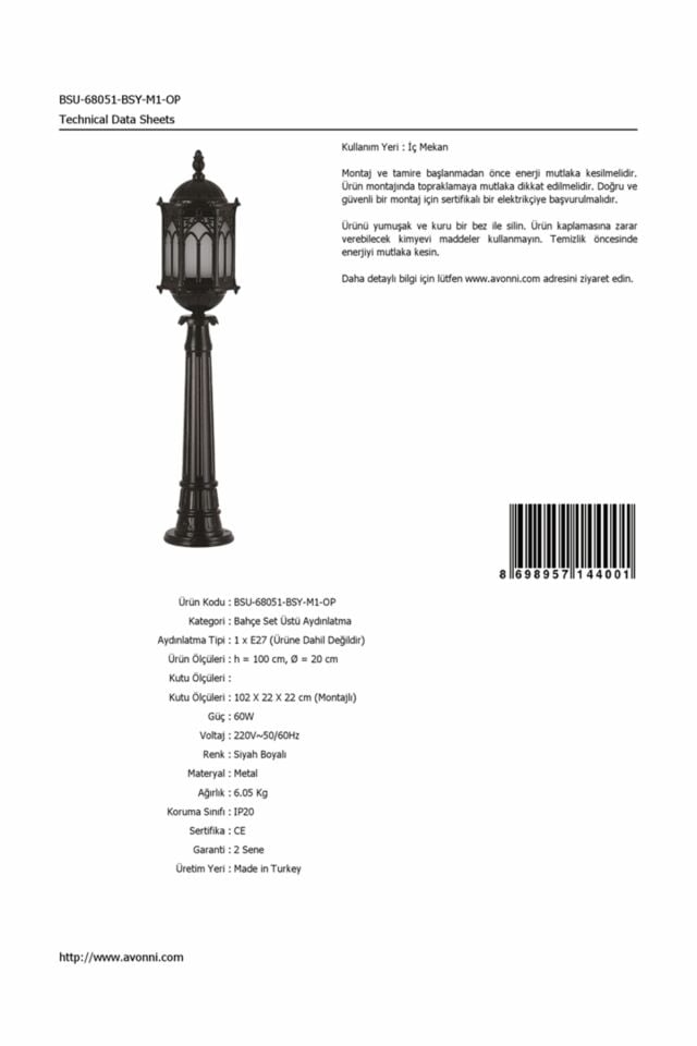 Bahçe Set Üstü Aydınlatma E27 12W 20cm Alüminyum Siyah Dorbien-BSU-68051-BSY-M1-OP
