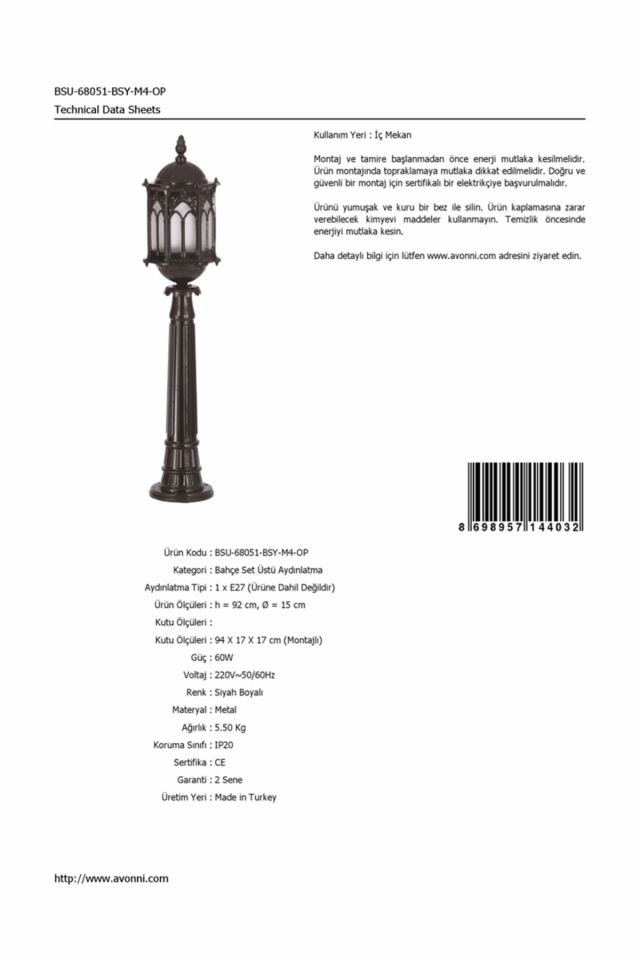 Bahçe Set Üstü Aydınlatma E27 12W 15cm Alüminyum Siyah Dorbien-BSU-68051-BSY-M4-OP