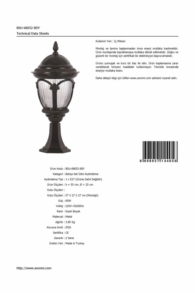 Bahçe Set Üstü Aydınlatma E27 12W 25cm Alüminyum Siyah Dorbien-BSU-68052-BSY