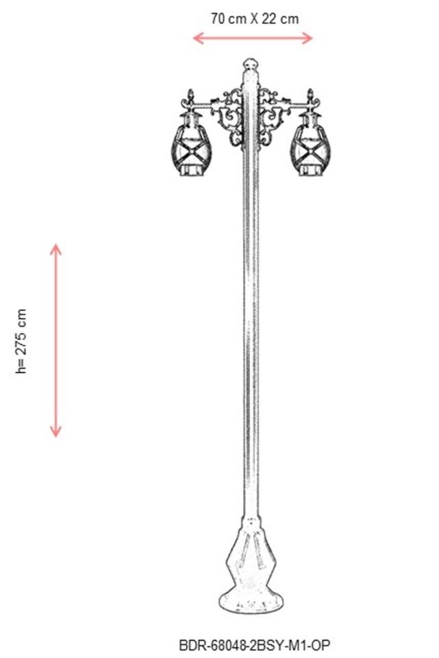 Bahçe Direkleri E27 24W 70x22cm Alüminyum Siyah Dorbien-BDR-68048-2BSY-M1-OP